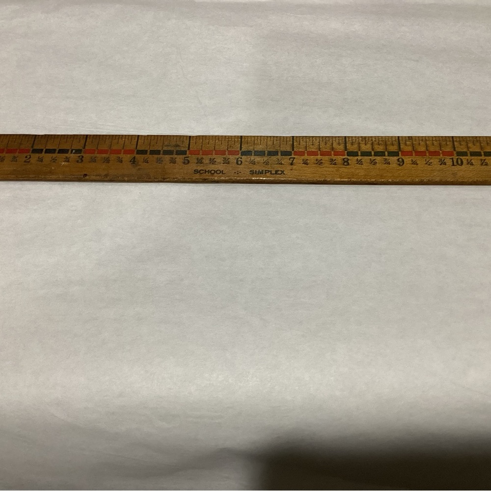 Vintage Simplex School 12” wooden ruler. 1950s 1960s